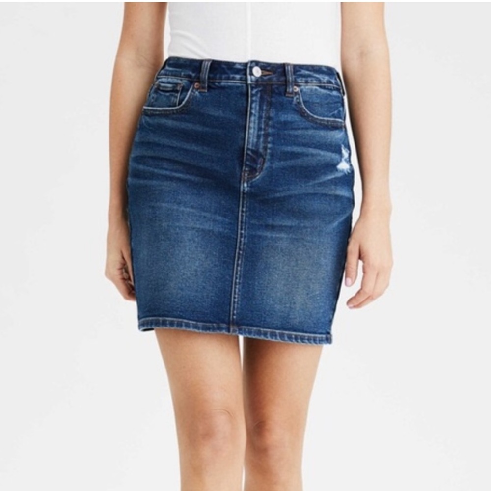 American Eagle Stretch Distressed Denim Mom Skirt